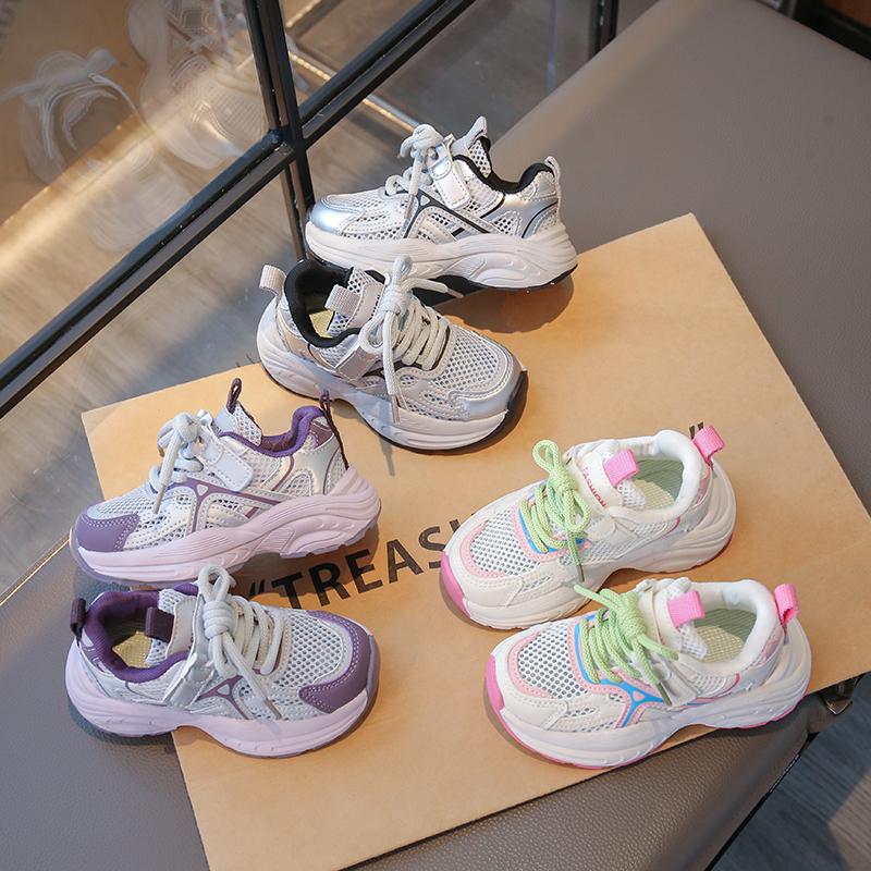 Kids Running Shoes Mesh Breathable Girls Sneakers Non-slip Thick Soft Sole 2025 New Children Sports Shoes Mesh Breathable Trendy