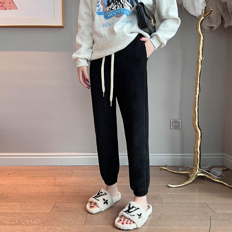 European Cotton Lint Sweatpants Women's Autumn and Winter Velvet and Thin Tied Feet Small Men's New Velvet Pants Casual Sweatpants