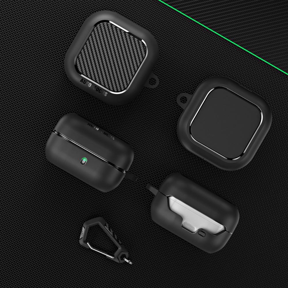 Premium Carbon Fiber Texture Protective Case for Samsung Galaxy Buds4/4pro Soft Rubber TPU Anti-drop Corner Cover+Metal Buckle