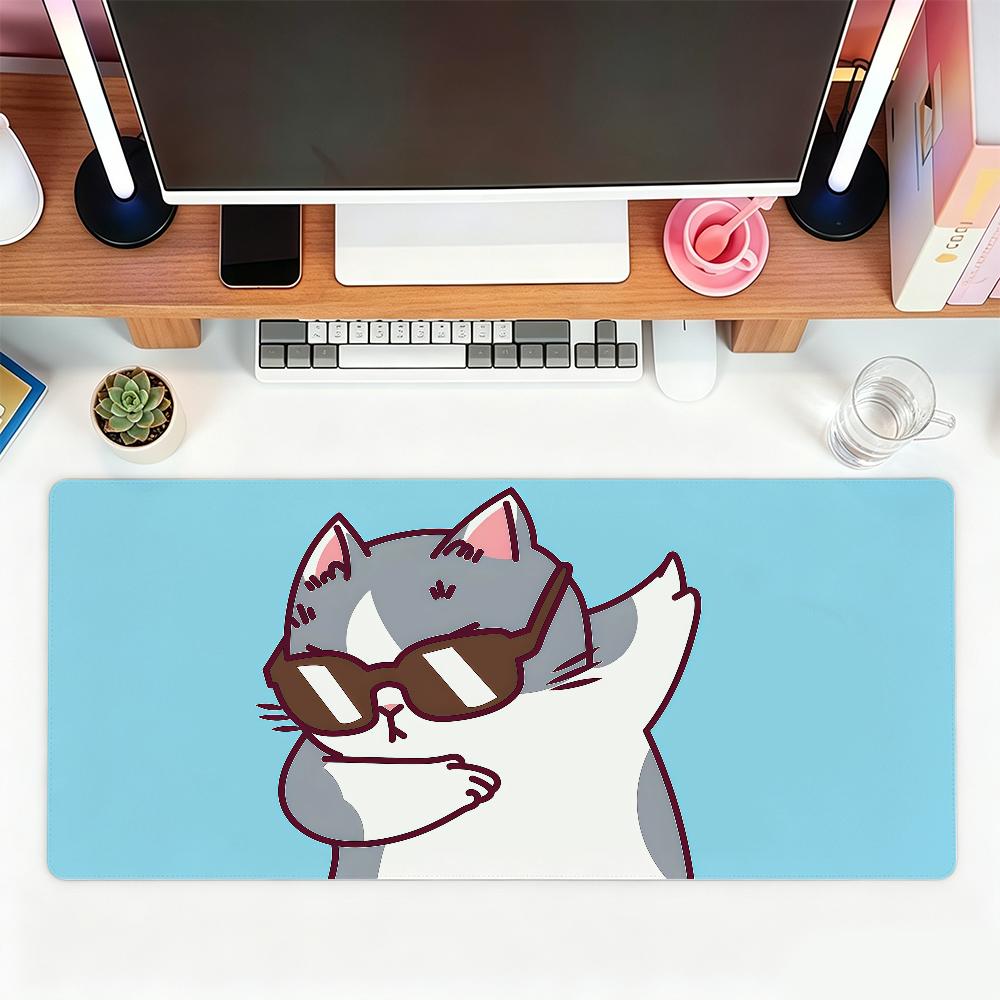 Cute Cat Illustration Mouse Pad For Office Gaming And Keyboards Non-Slip Large Waterproof
