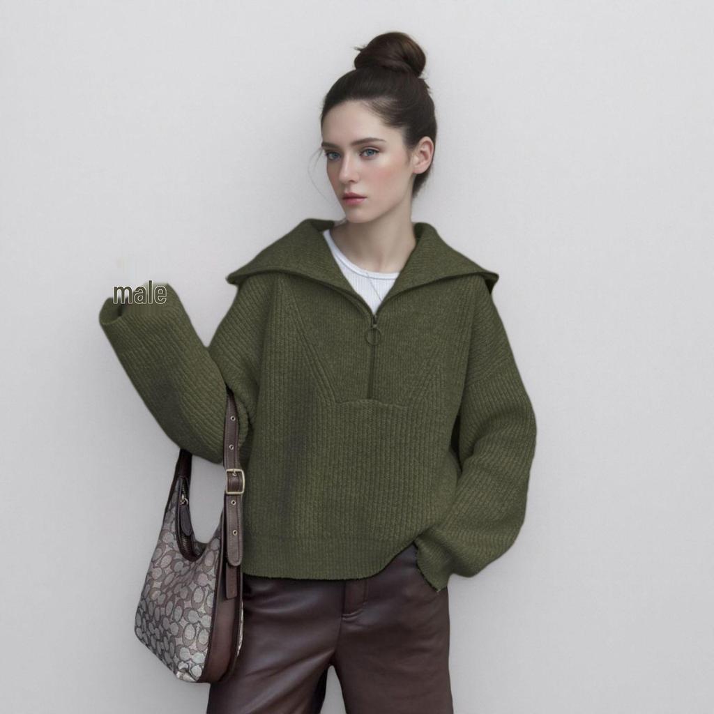 2025 Fall/Winter Women's High-End Half-Zip Pullover Sweater: Loose, Slimming Knit