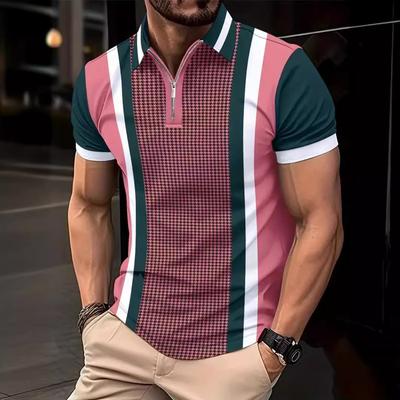 Polo rayé imprimé pour homme, polo décontracté à manches courtes avec revers pour le quotidien en extérieur