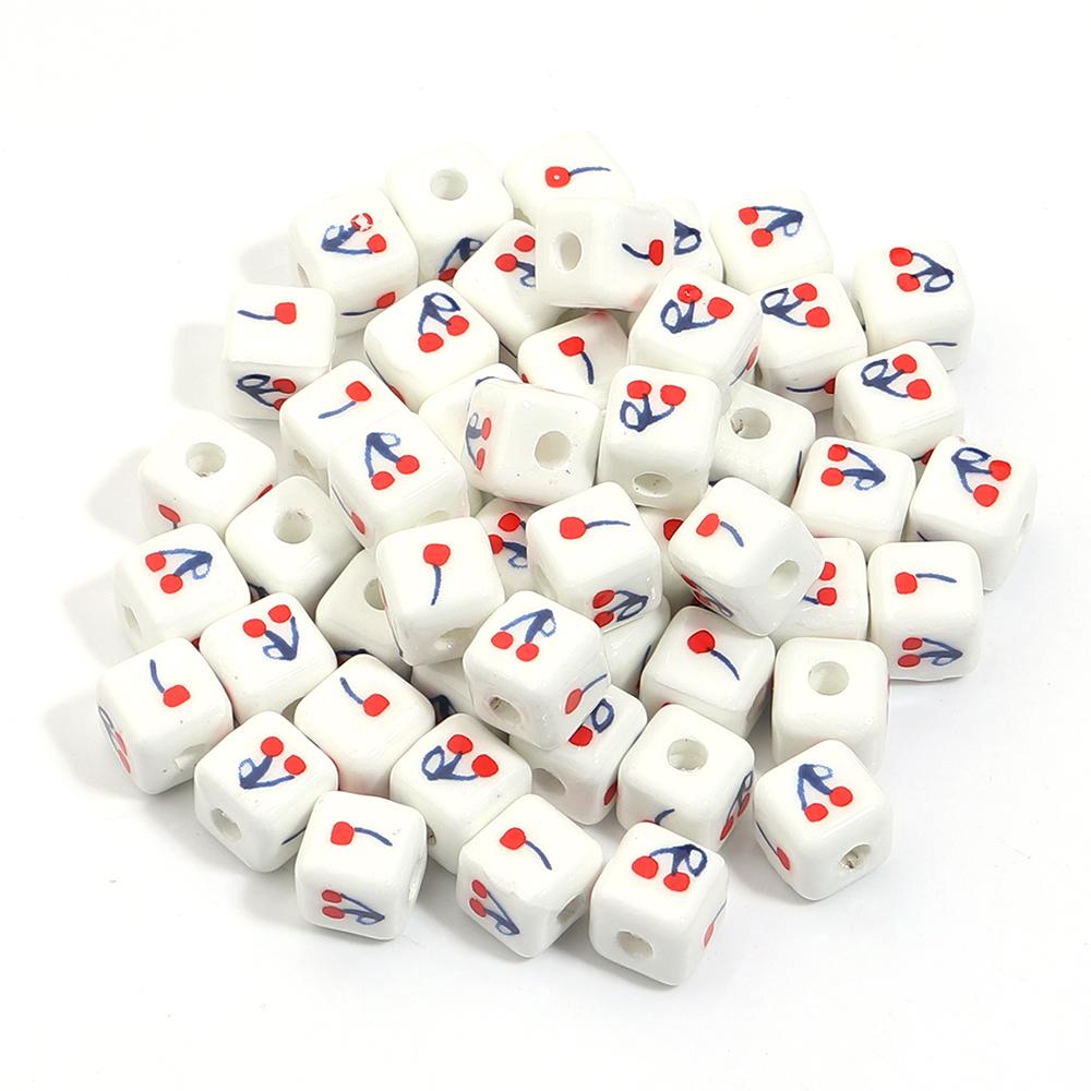 

20pcs/lot 8x8mm Square Ceramic Beads Flower Porcelain Beads Diy Handmade Spacer Loose Beads For Jewelry Making Accessories