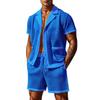 Completo 2 Pezzi da Uomo Estivo Traspirante in Rete con Colletto a Rever T-Shirt e Set di Pantaloncini Design Fresco Sexy con Tessuto Forato Abbigliamento da Spiaggia
