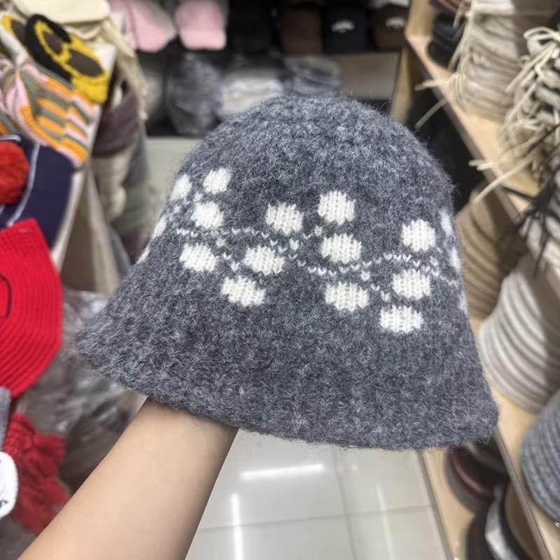 Autumn and Winter Ethnic Style Flower Wool Fisherman's Hat Children Versatile Color Matching Niche Warm Knitted Basin Hat Bucket Hat
