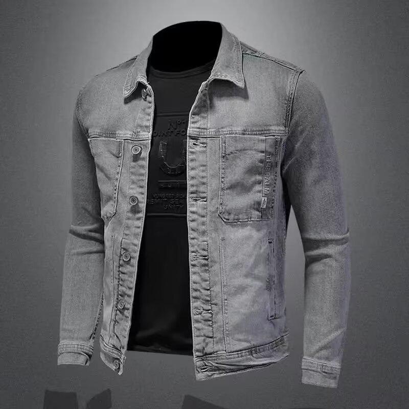 Men's Classic Denim Baseball Jacket: Youthful, Stylish Autumn Outerwear with Lapel