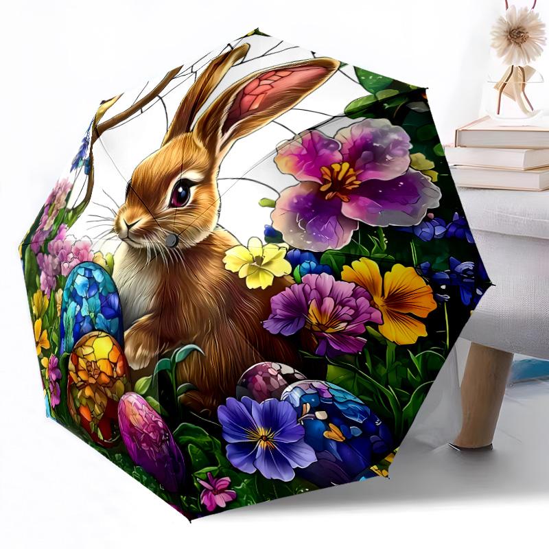 Easter Bunny Basket Outdoor Automatic Umbrella Compact 8-Rib Lightweight Durable Plastic & Iron Travel Essential Fashion Lovers Wedding Party Gift