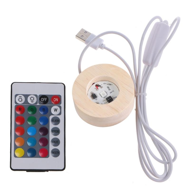Novelty Resin Display Wood Adjustable Light Base with Remote Control LED 12 Colors RGB DIY Night Light for Home Decor