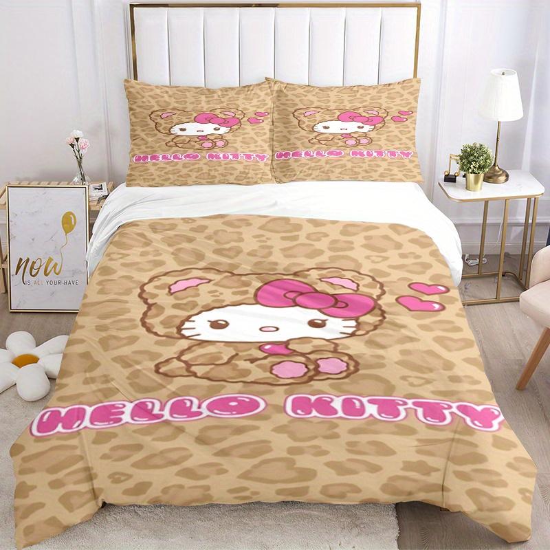 

3pcs Hello Kitty, Leopard Print Breathable Polyester Bedding Set Soft Duvet Cover and 2 Pillowcases,Suitable for All Seasons, 082653b 135x200cm