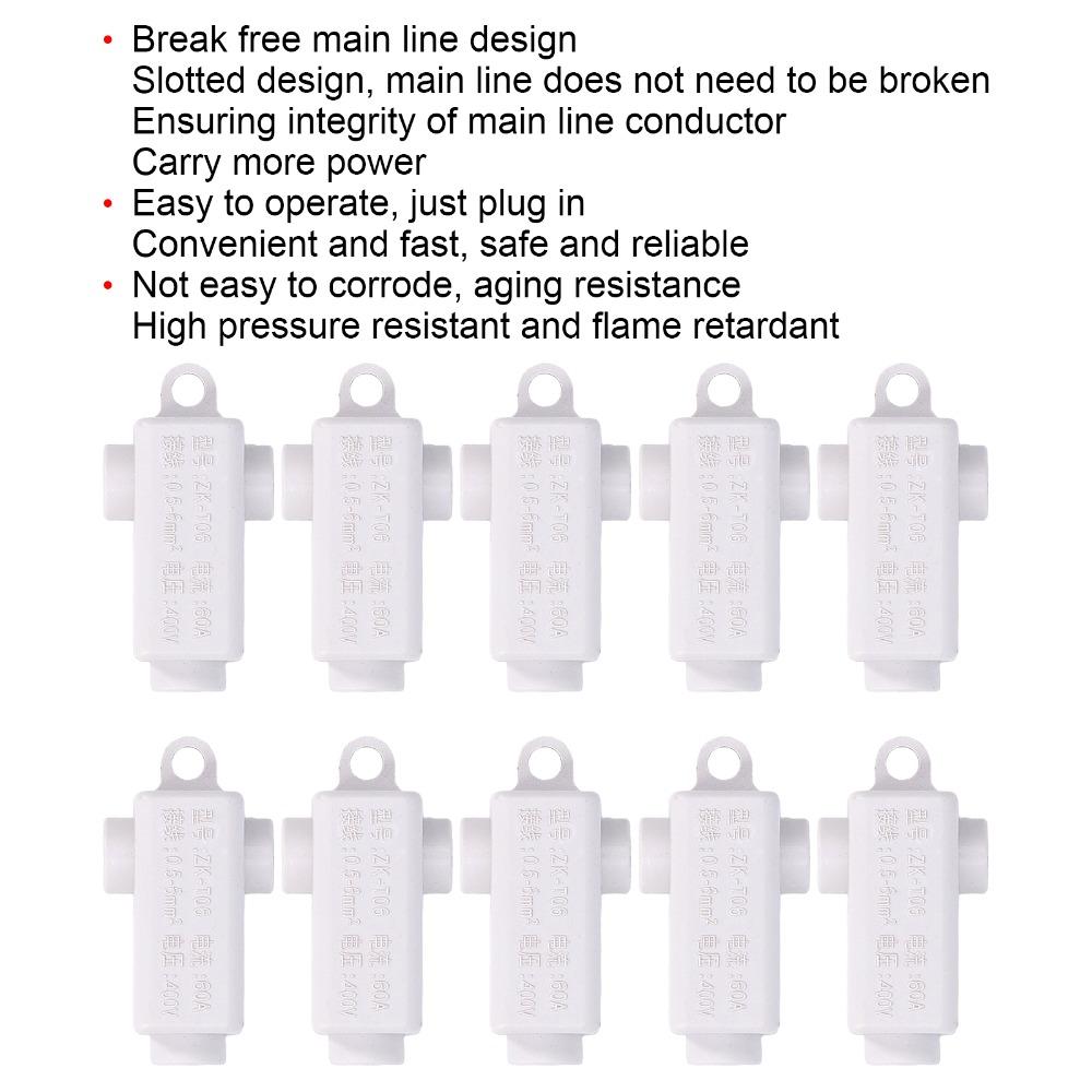 10Pcs ZK T06 Wire Connector 400V 60A Inline Junction Connector Box Terminal Block Set  Electrical
