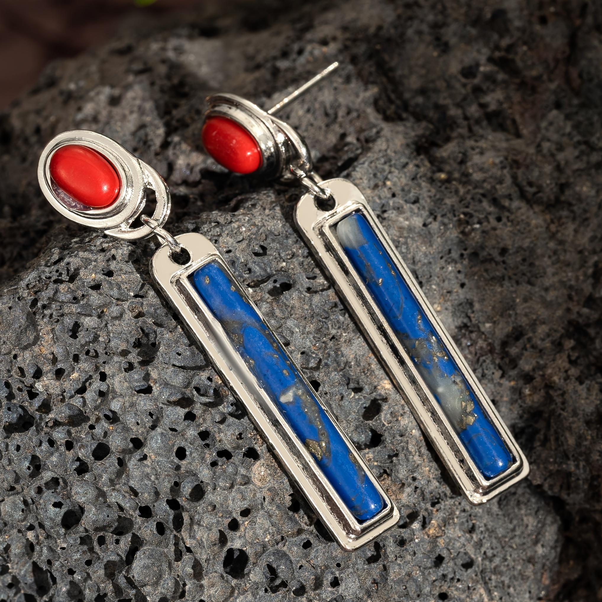 

1 пара серег Bohemian Water Drop Cactus Cross Oval из синтетической бирюзы разных цветов, ретро-мода