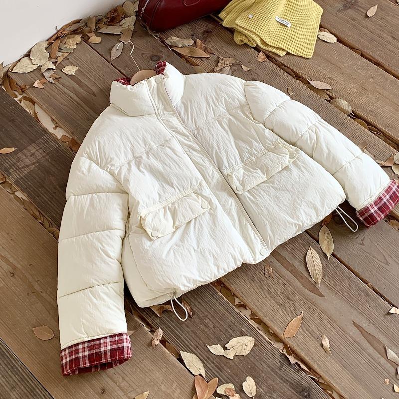 Cotton-padded Women's Short Plaid Winter Loose Casual Splicing Contrasting Color Plaid Cotton-padded Jacket Thickened