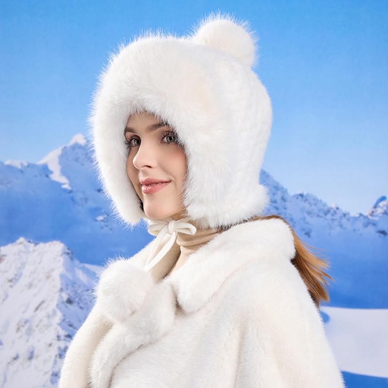 Winter Thick Coldproof Cap Plush Ball Warm Ear Protection Cap Women's Big Head Circumference Bomber Hat