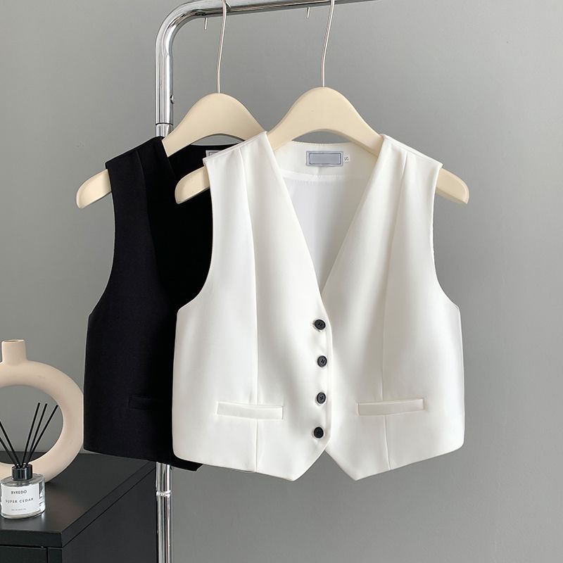 Spring Fashionable Women's Short Suit Vest Sleeveless Jacket with Slim