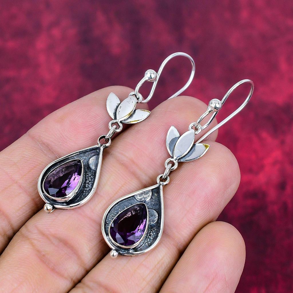 Amethyst Earrings Gemstone Jewelry, 925 Solid Sterling Silver Earrings, Gift For Women Handmade Earrings