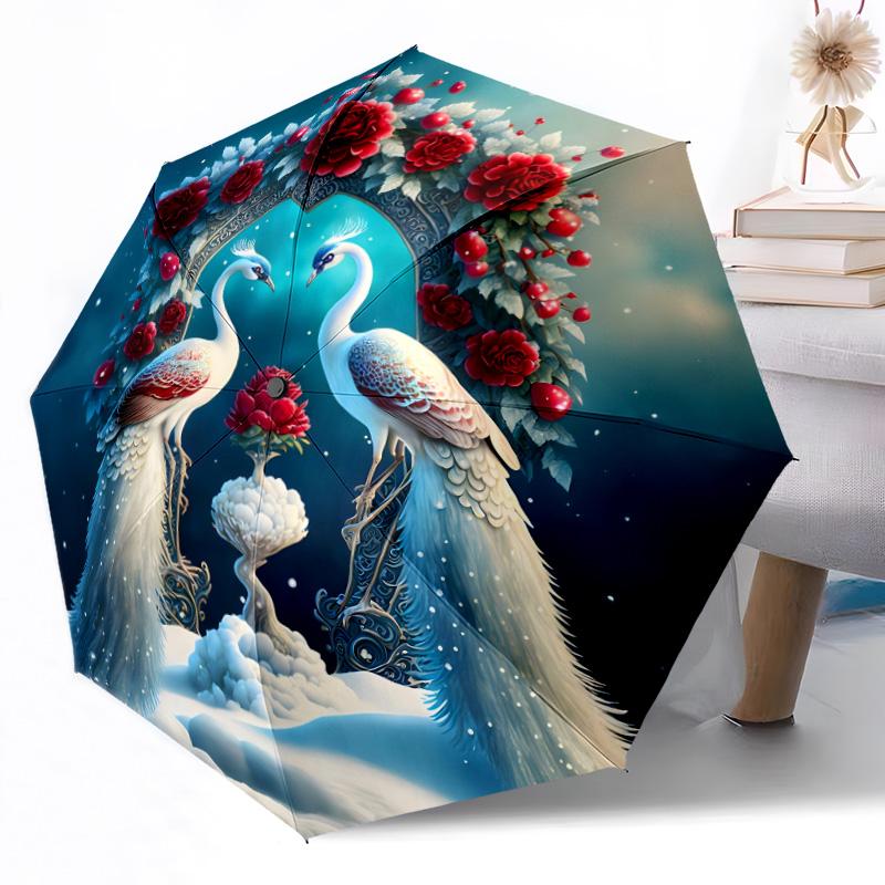 Peacock and Floral Fantasy Outdoor Automatic Umbrella Retractable Design with 8-Rib Durability Lightweight Perfect Gift for Friends Family