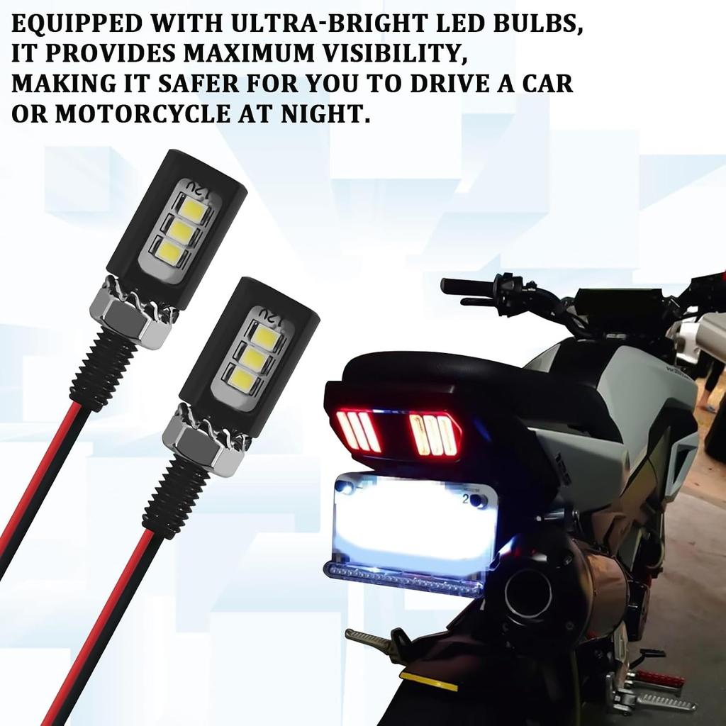 LED License Plate Light, Motorcycle License Plate Light, 2PCS 12V Waterproof Aluminum Housing Assembly, Super Bright White LED Bulb Tag Screw Lamp