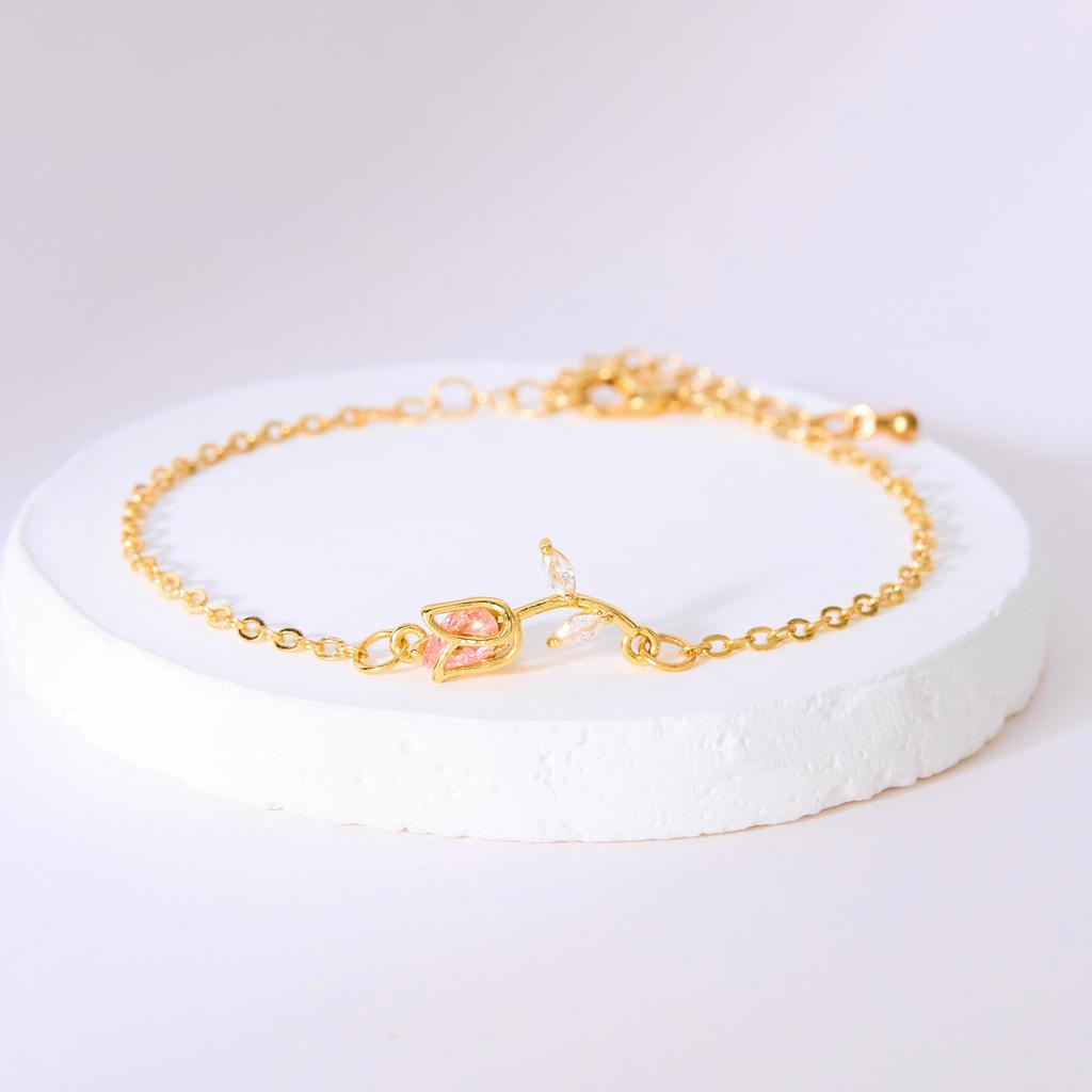 Light Luxury Zircon Tulip Flower Pendant Necklace for Women Elegant Stainless Steel Clavicle Chain Fashion Party Jewelry Gift