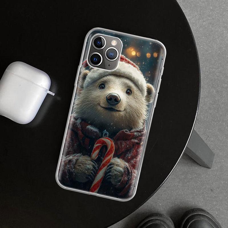 Animal Brown Cute Bear Phone Case Cover for iPhone 11 12 13 Mini 14 15 Plus 16 Pro Max 17 Air 7 8 + SE Art Customized Fundas 11