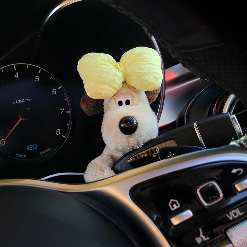 Plush Puppy Clutch Decoration Car Wiper Turn Signal Switch Ornaments kawaii Bowknot Dog Car Wiper Doll Auto Interior Accessories
