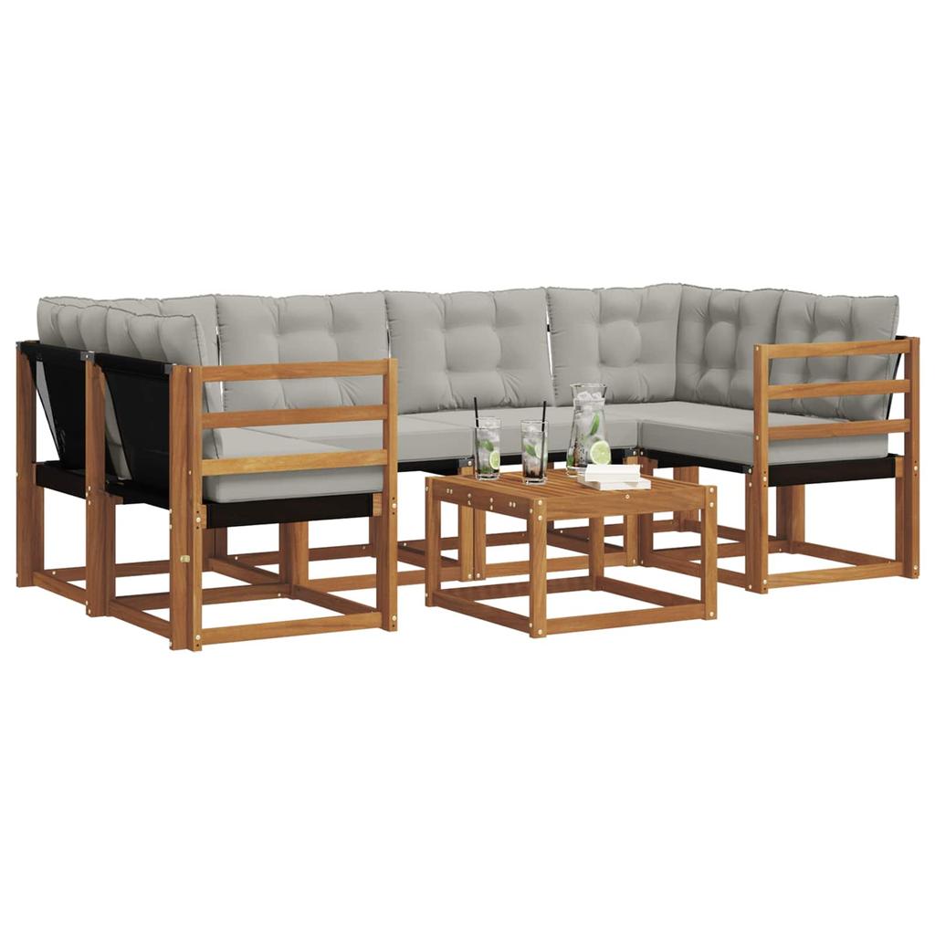 Outdoor Sofa Set with Cushions 7 Pcs Natural and Light Grey
