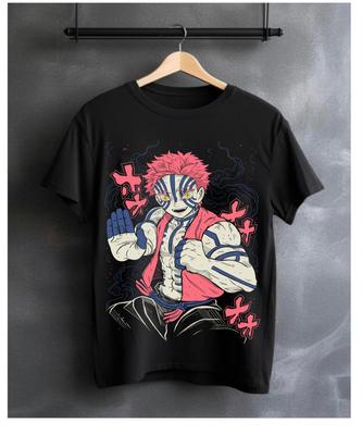 Tshirt Akaza Kimetsu No Yaiba T-Shirt Demon Slayer Tanjiro Unisex Black All Size