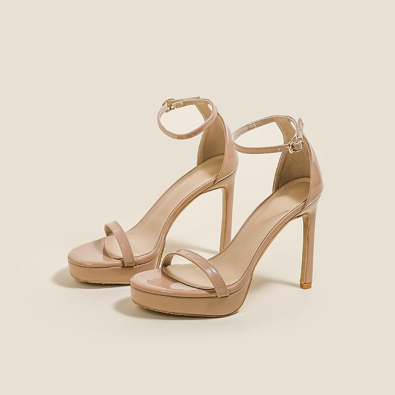 Fashion Comemore Women's High-Heeled Sandals Platform Ankle Buckle Fish Mouth Sexy Nightclub-Style Sexy Stiletto Heel Solid Sandales