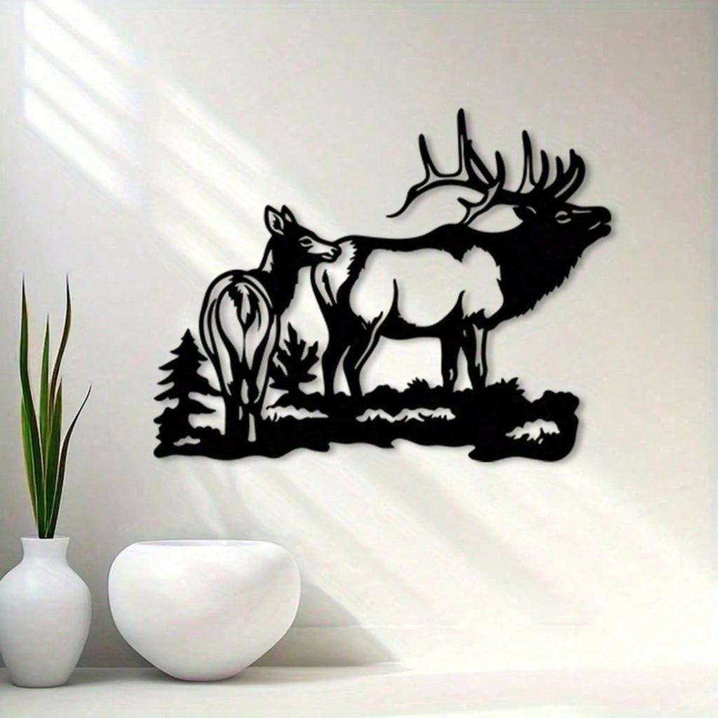 Vintage Elk Forest Metal Wall Art Sculpture Rustic Decor