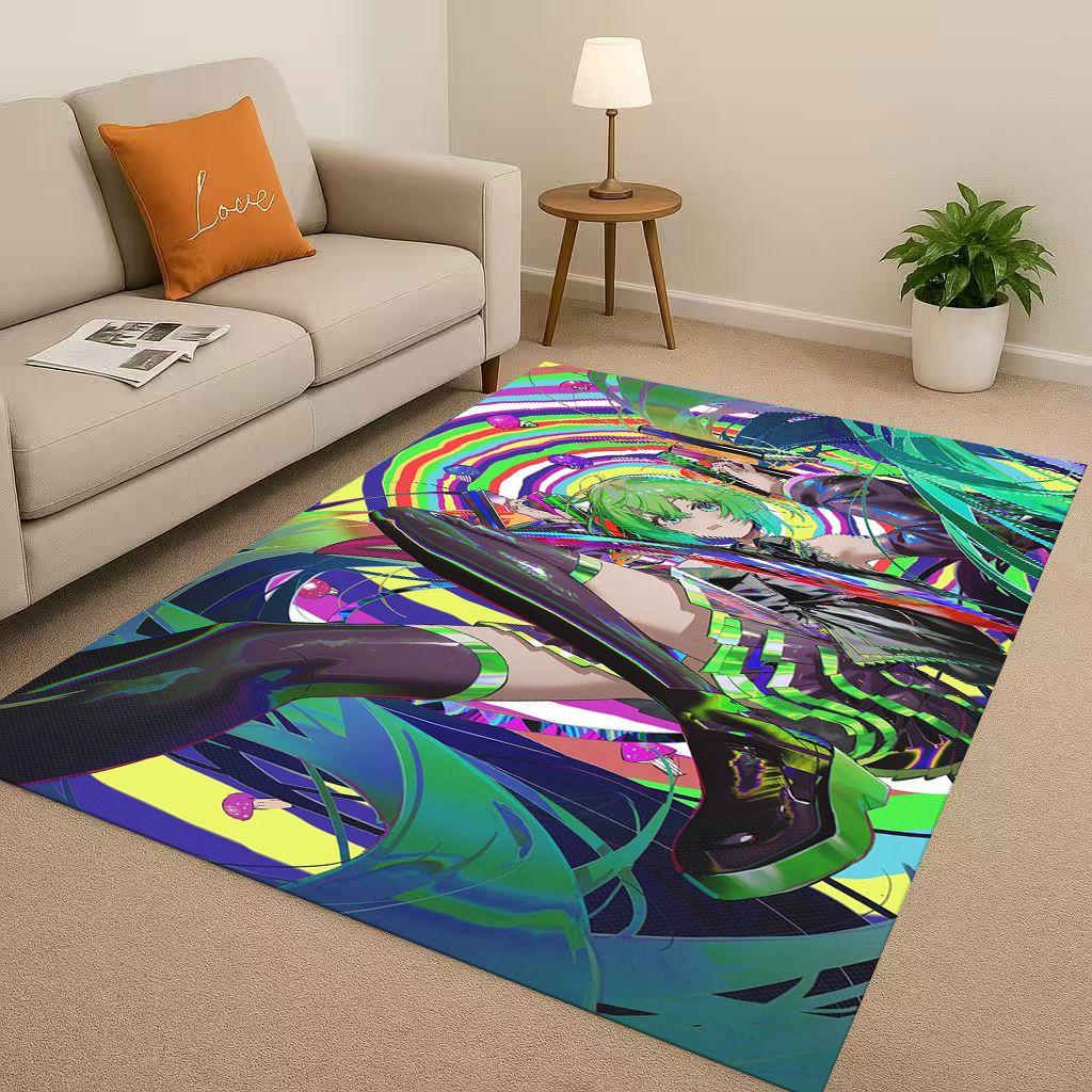 3D Kawaii M MIKU Music Cartoon Girl Living Room Non Slip Area Rug Carpet for Bedroom Playroom Sofa,Easy Clean Home Decor Doormat
