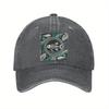 Fish Skeleton Print Baseball Cap Vintage Washed Cotton Dad Hat Casual Adjustable for Men Women