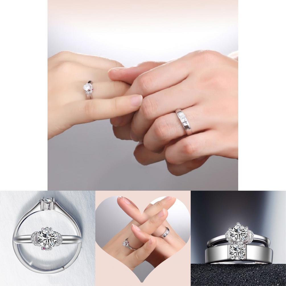 Fashionable Geometric Design Adjustable Couple Rings With Platinum Finish