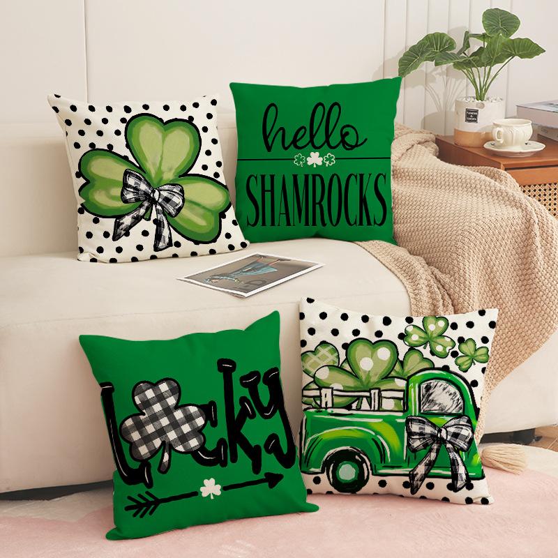 Clover Printed Throw Pillow Cover St. Patrick's Day Decorative Sofa Throw Pillow Cushion