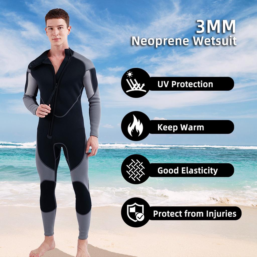 3mm Neoprene Wetsuit for Men Front Zip Full Body Diving Suit for Snorkeling Surfing Scuba Diving Swimming