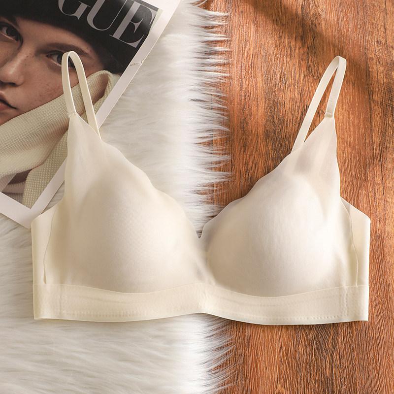 % Modal seamless underwear women s small breasts gather and show large breasts French lace mulberry silk bra S=70AB белый