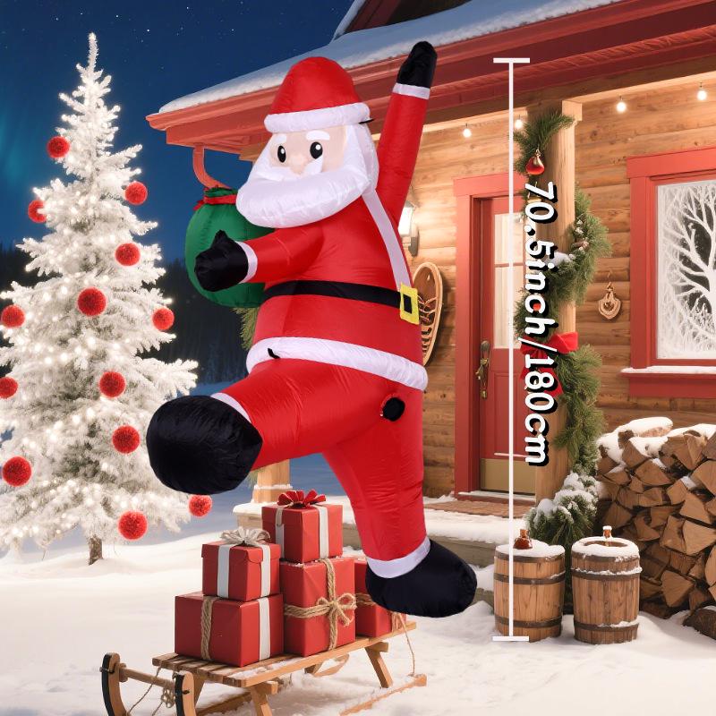 1.8m Luminous Santa Claus Climbing Wall with Gift Bag - Christmas Inflatable Hanging Decoration.