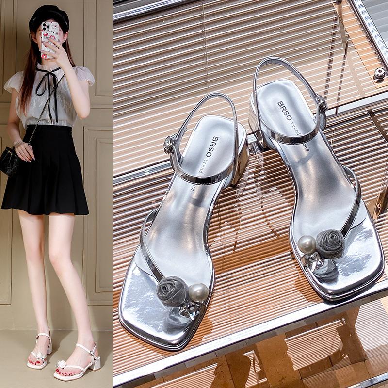 2025 Summer New Thick Heel Women's Shoes Fashion Versatile Niche Temperament Explosion High Heel French Fairy