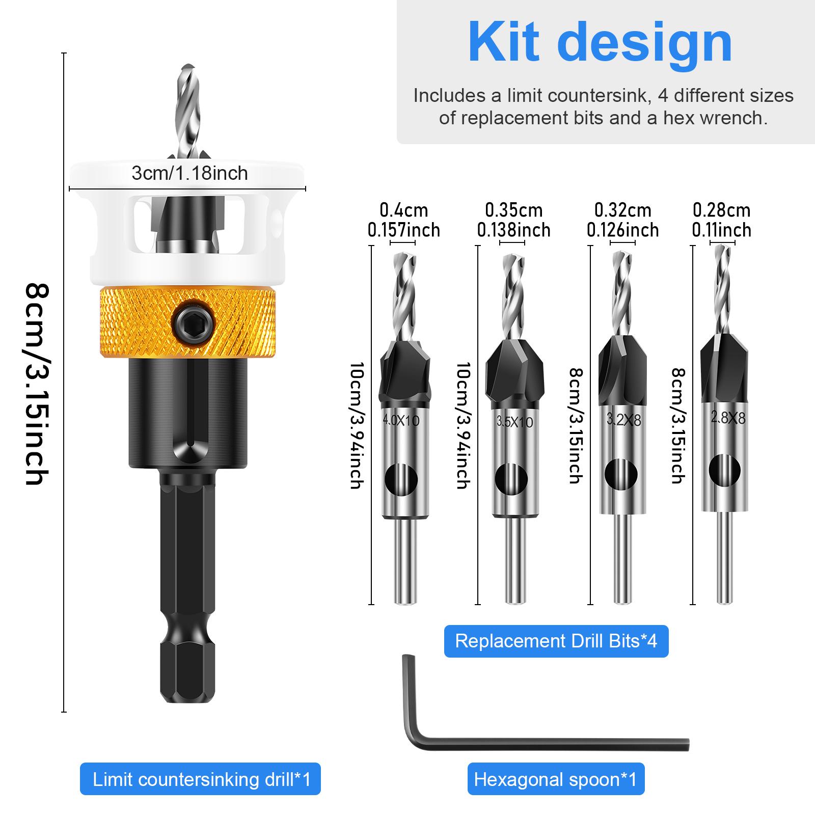 Woodworking Limit Four Edge Countersink Drill Alloy Drill Cone Drill Adjustable Depth Step Drill Screw Countersink Drill Bit