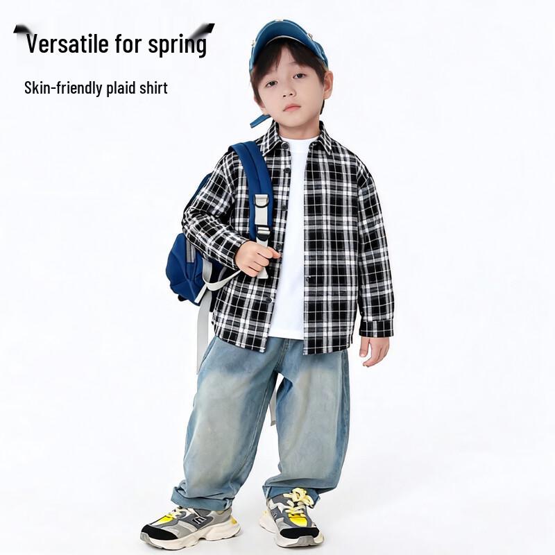 Boys' Stylish Long-Sleeve Plaid Shirt