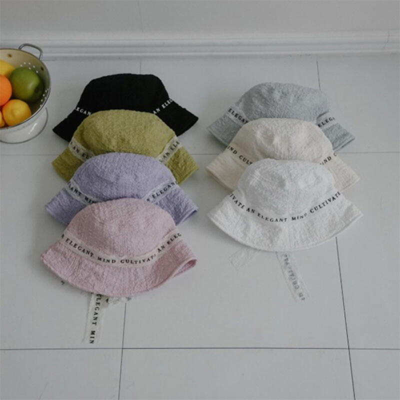 Женская Милая Пастельная Шляпа-Ведро с Надписью, Кружевом и Лентой gray