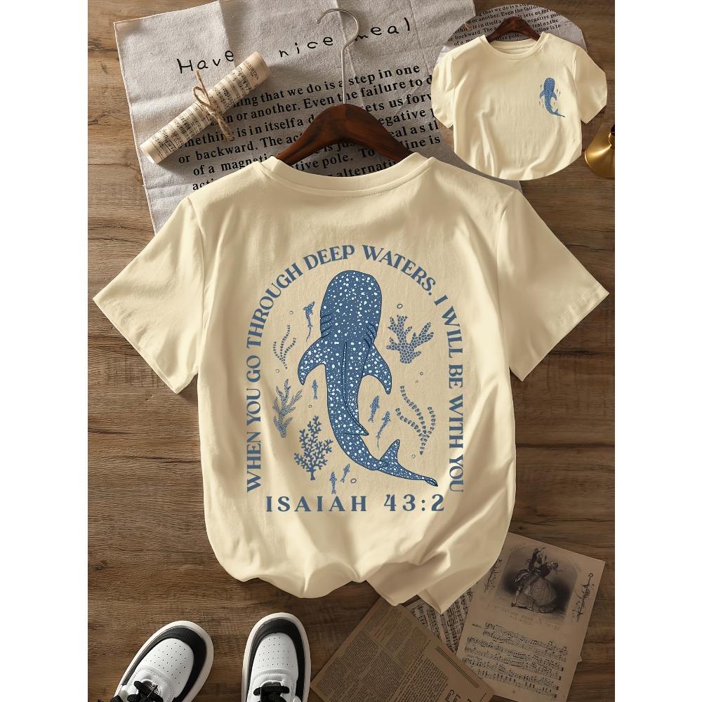 Round neck beach whale shark print t-shirt short sleeves women's casual tops Summer and spring Women's T-shirt Loose Tees