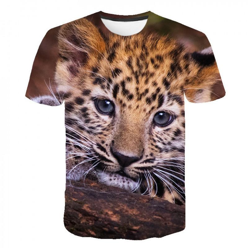 Mens Short Sleeve T-Shirt With 3D Leopard Head Print Loose Fit Cotton Blend Tee Casual Wear
