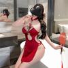 Sex underwear sexy neck hollowed out high waist split cheongsam temptation pajamas short skirt uniform set