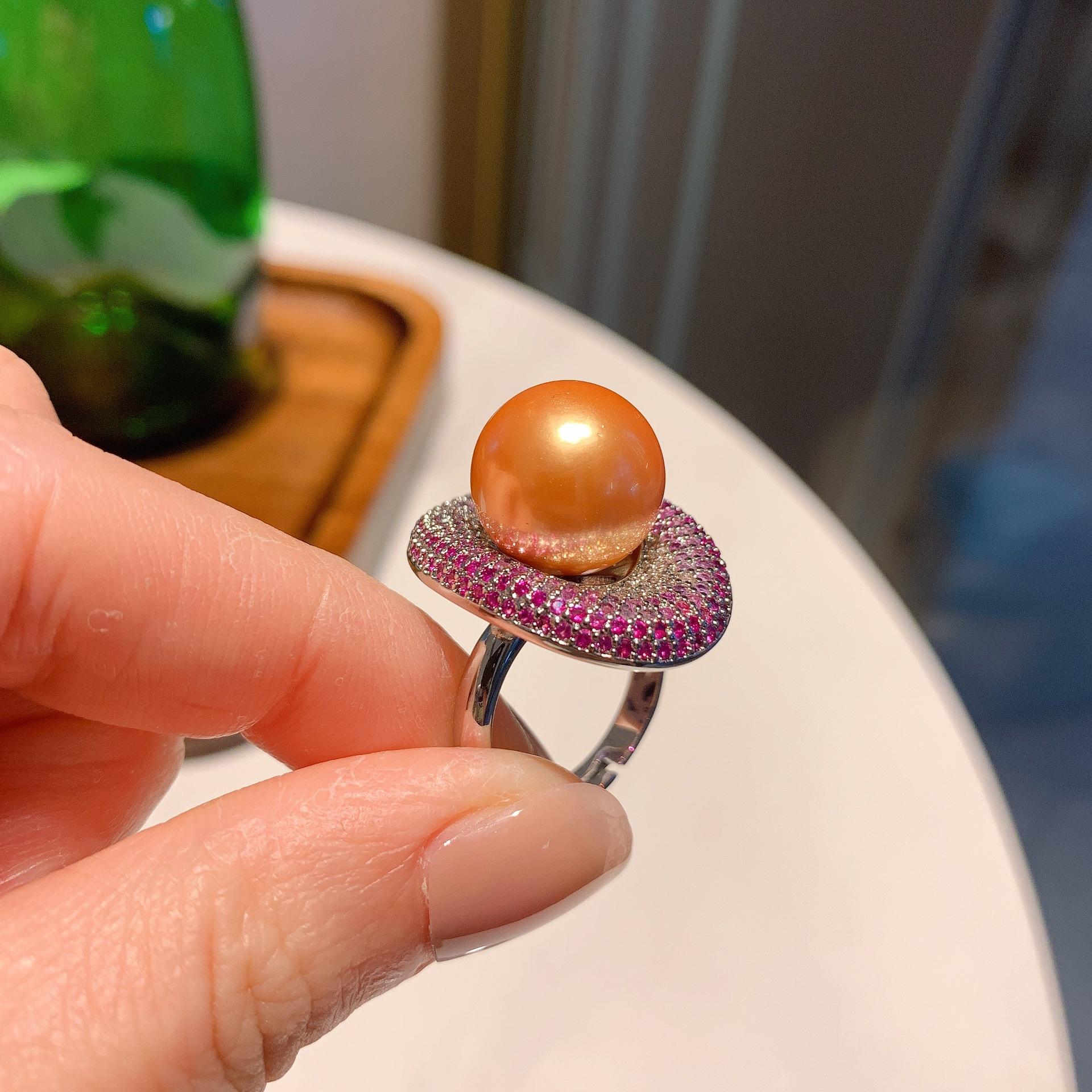 

Австралийский жемчуг Fritillary, слегка инкрустированный контрастными бриллиантами, модное кольцо, регулируемое кольцо