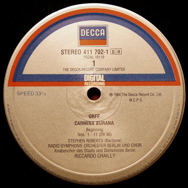

LP Record CARL ORFF SYLVIA GREENBERG JAME Carmina Burana 4117021 DECCA 1984 UK Classical Used