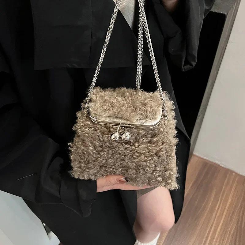 Niche Lamb Furry Bag Women's New Autumn and Winter Plush Texture Crossbody Bags Chain Bag Exquisite Small Furry Bag