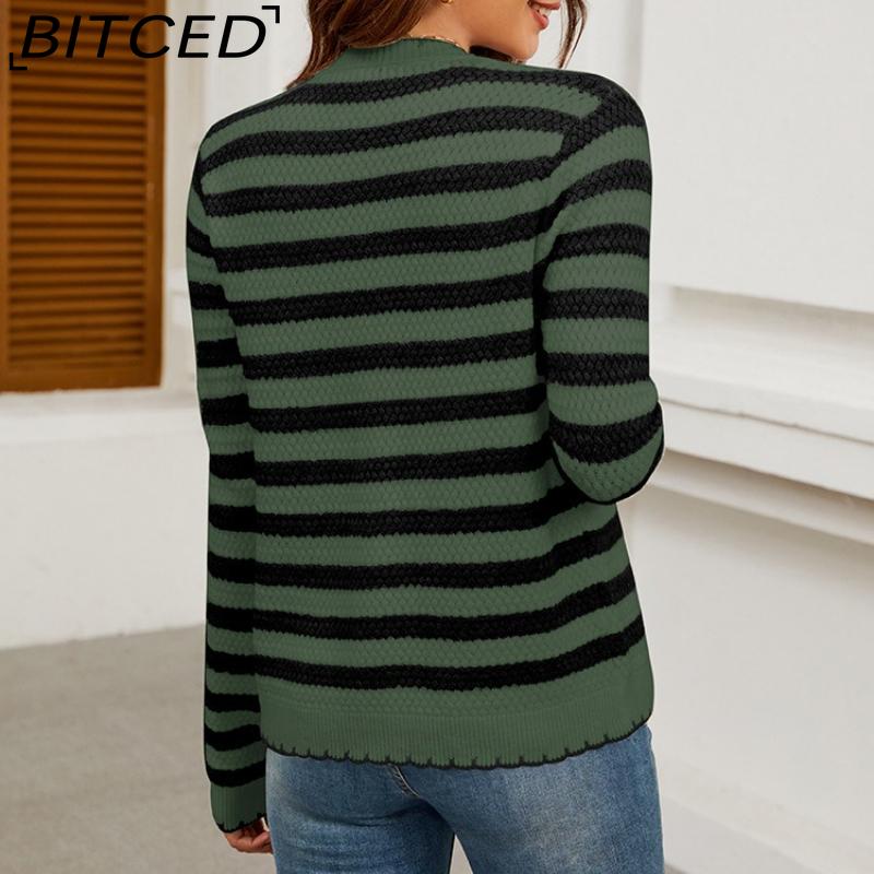 BITCED Autumn/Winter Women's Striped Knitted Cardigan with Buttons