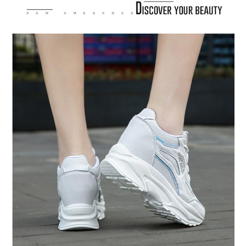 2024 Wiosna i Jesień Nowy Styl Siateczkowe Oddychające Wewnętrznie Podwyższające Wysokość Damskie Buty na Grubej Podeszwie Buty Taty