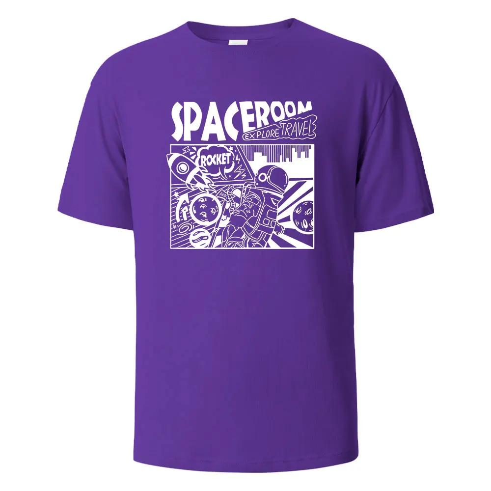 Men's Printed T-Shirt Spaceroom Funny 100% Cotton Oversize Shortsleeved Tees For Men Women Summer Fashion Casual O-neck Tops