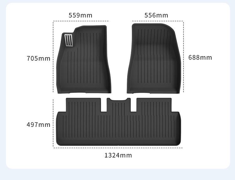 Eco-Friendly TPE Molded Pedal-Style Floor Mats for 2023 Tesla Model 3 Refresh