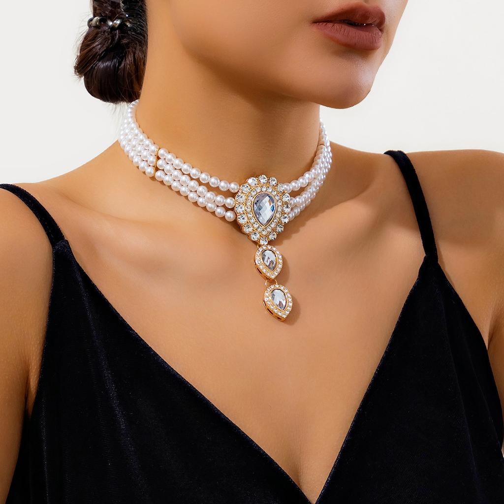 DIEZI Luxury Imitation Pearl Necklace Bracelet Vintage Water Drop Stone Beads Jewelry Sets Elegant Wedding Party New Jewelry
